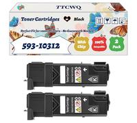 Compatible for Dell 593-10312 Toner Cartridges Work for Dell 2130CN 2135CN Printers, with Chip, High Yield 2500 Pages, High-Definition Printing (2 Pack Black)