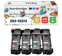 Compatible for Dell 593-10312 Toner Cartridges Work for Dell 2130CN 2135CN Printers, with Chip, High Yield 2500 Pages, High-Definition Printing (4-Pack BK/C/M/Y)