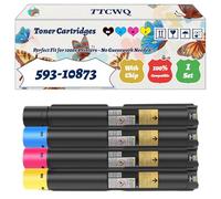 Compatible for Dell 593-10873 Toner Cartridges Work for Dell 7130CDN Printer, with Chip, High Yield 19000 Pages, High-Definition Printing (4-Pack BK/C/M/Y)