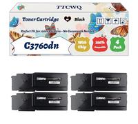 Compatible for Dell C3760dn Toner Cartridge Work for Dell C3760dn C3760dnf C3760n C3765dnf Printers, with Chip, High Yield 11000 Pages, High-Definition Printing (4 Pack Black)