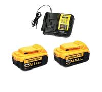 Compatible For DeWalt 18V/20 Volt MAX DCB200 Lithium Battery Replacement 18V DCB203 DCB184 DCB182 180 DCB181 DCB182 DCB201 DCB206 Charger(2PCS 12.0Ah-UScharge)