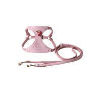 Compatible For Dog Chest Harness Woven Leather PU Adjustable Leash Set Cherry Accessories Double Hook Traction Rope Vest Pet Supplies(Pink suit,XXS-Bust size26-33CM)