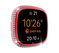 Compatible for Fitbit Versa 3 Full Diamond PC Plating Bumper Case Bling Crystal Diamonds Shiny Glitter Frame Hard Protective Cover for Fitbit Sense (Fitbit Versa 3/Fitbit Sense, Red)