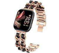 Compatible for FITVII Smart Watch Bands, 20mm, 22mm Jewelry Chain Metal Wristband with Leather Compatible for FITVII HM57, HM78, HM68, HM21, H56, H86 Smart Watch Fitness Tracker (Rose Gold&Black, 22mm