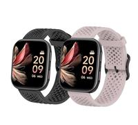 Compatible for FITVII Smart Watch Bands, 20mm, 22mm Silicone band with Metal Buckle Compatible for FITVII HM57, HM78, HM68, HM21, H56, H86 Smart Watch Fitness Tracker (2 Pack-Black+Pink, 20mm size