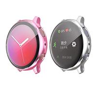 Compatible for Galaxy Watch Active 2 40mm Case, LvBu Soft TPU Bumper Full Around Screen Protector Cover Protective Case Compatible for Galaxy Watch Active 2 40mm Smartwatch (44mm, Pink+Silver)