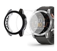 Compatible for Garmin epix Gen 2 Screen Protector with Case, onetuo (2+1Pack) Glass Film Full Coverage + TPU Protective Case Compatible for Garmin epix Gen 2 (Plating Black case+2*glass film)