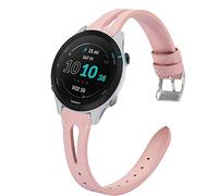 Compatible for Garmin Forerunner 255S Band, onetuo Slim Vintage Leather Strap Replacement for Women, Man, Wristband Accessories Compatible for 255 46mm/255S 41mm (41mm case Forerunner 255S, Pink)