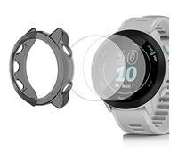 Compatible for Garmin Forerunner 55 Screen Protector with Case, Giaogor Tempered Glass Film + Soft TPU Protective Case Compatible for Garmin Forerunner 55 Smartwatch (1*black case+2*glass film)