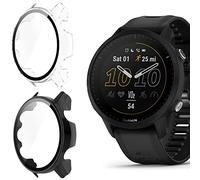 Compatible for Garmin Forerunner 955 Case, onetuo Hard PC Case with Tempered Glass Screen Protector Compatible with Garmin Forerunner 955 GPS Running Smartwatch (2 pack-Transparent+Black)