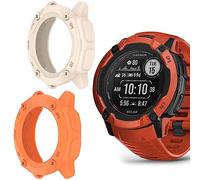 Compatible for Garmin Instinct 2X Smartwatch Case, Blueshaweu Silicone Protective Case Cover Bumper Compatible with Garmin Instinct 2X Solar Rugged GPS Smartwatch (2 pack-Apricot white+Orange)