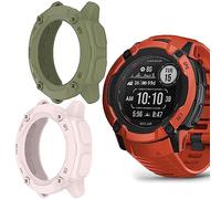 Compatible for Garmin Instinct 2X Smartwatch Case, Blueshaweu Silicone Protective Case Cover Bumper Compatible with Garmin Instinct 2X Solar Rugged GPS Smartwatch (2 pack-Pink+Green)