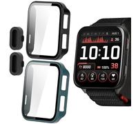 Compatible for Garmin Venu X1 Case, Blueshaweu Hard PC Case with Tempered Glass Screen Protector with Silicone Dust Plug Compatible with Garmin Venu X1 Smartwatch (Black+Green)