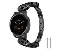 Compatible for Garmin vivoactive 4S Band, LvBu Crystal Rhinestone Diamond Jewelled Stainless Replacement Band Compatible for Garmin vivoactive 4S (40mm) Smartwatch (Black)
