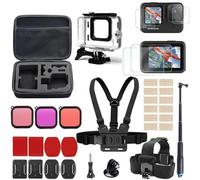 Compatible for Gopro series Popular Action Cameras Accessories Kit - Waterproof Housing Case, Carrying Bag and Tripod Set for Outdoor Sports Photography(XMV6610C)