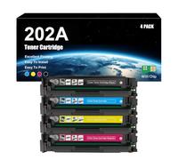 Compatible For HP 202A Toner CF500A CF501A CF502A CF503A Cartridge Replacement, High Yield Toner Work With HP LaserJet Pro M254dw M254nw M280nw M281fdw M281fdn Printers, With Chip,4 Colors-1 Set