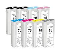 Compatible for HP 70XL Ink Cartridges C9448A C9449A C9451A C9405A C9453A C9454A Replacement for Designjet Z2100 & Z3100 Z3200 Z5200 Z5400 Large Format Printers (8 Pack, 130ML)