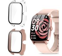 Compatible for IDW28 Smartwatch 1.85 Inch Case, Blueshaweu Hard PC Case with Screen Protector Compatible with SAIKATI, SOUYIE, Fitpolo, Tensky, Yoever, Aeac IDW28/IDW28 1.85" Smart Watch (Pink+Clear)