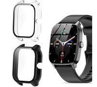 Compatible for IDW28 Smartwatch 1.85 Inch Case, Blueshaweu Hard PC Case with Screen Protector Compatible with SAIKATI, SOUYIE, Fitpolo, Tensky, Yoever, Aeac IDW28/IDW28 1.85" Smart Watch (Clear+Black)
