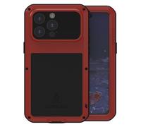Compatible for iPhone 15 Pro Max 5G Case, Aluminum Metal Gorilla Glass Shockproof Military Heavy Duty Sturdy Protector Cover Hard Case for iPhone 15 Pro Max (Red)