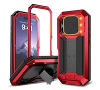 Compatible for iPhone 16 Pro 5G Case, Aluminum Metal Gorilla Glass Shockproof Military Heavy Duty Sturdy Protector Cover Hard Case with Sliding Camera Cover & Screen Protector & Kickstand (Red)