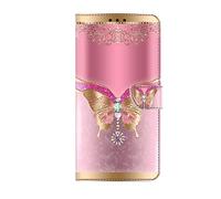 Compatible for iPhone 16 Pro Case, Painted Premium Leather Flip Wallet Case with Kickstand, Wrist Strap & Card Holder Slots Protective Cover for iPhone 16 Pro, Pink butterfly