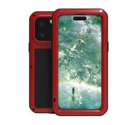 Compatible for iPhone 16 Pro Max 5G Case, LOVE MEI Aluminum Metal Gorilla Glass Shockproof Military Heavy Duty Sturdy Protector Cover Hard Case (Red)
