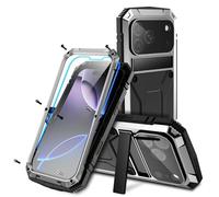 Compatible for iPhone 17 Pro Case with Stand Kickstand & Built-in Camera & Screen Protector, Aluminum Metal Gorilla Glass Shockproof Military Heavy Duty Sturdy Protector Case (Silver)