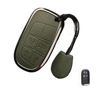 Compatible For Jeep Car Key Cover Case Renegade Compass Grand Cherokee Compatible For Chrysler 300C Wrangler Dodge Accessaries Metal Leather(Green Rope)