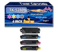 Compatible for Kyocera TK-5280 Toner Cartridge, Work for Kyocera ECOSYS M6235cidn M6635cidn P6235cdn Printers, Toner Cartridge TK-5280K/C/M/Y (4-Pack BK/C/M/Y)