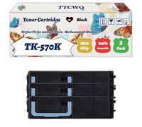 Compatible for Kyocera TK-570K TK-570C TK-570M TK-570Y Toner Cartridge Work for Kyocera FS-C5400DN Printers, with Chip, High Yield 26000 Pages, High-Definition Printing (3 Pack Black)