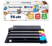 Compatible for Kyocera TK-580 Toner Cartridge Work for Kyocera ECOSYS P6021cdn FS-C5150DN Printers, with Chip, High Yield 3500 Pages, High-Definition Printing (4-Pack BK/C/M/Y)