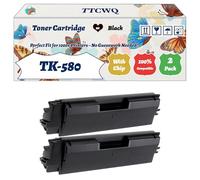 Compatible for Kyocera TK-580 Toner Cartridge Work for Kyocera ECOSYS P6021cdn FS-C5150DN Printers, with Chip, High Yield 3500 Pages, High-Definition Printing (2 Pack Black)