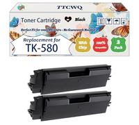 Compatible for Kyocera TK-580 Toner Cartridge Work for Kyocera ECOSYS P6021cdn FS-C5150DN Printers, with Chip, High Yield 3500 Pages, High-Definition Printing (2 Pack Black)