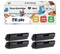 Compatible for Kyocera TK-580 Toner Cartridge Work for Kyocera ECOSYS P6021cdn FS-C5150DN Printers, with Chip, High Yield 3500 Pages, High-Definition Printing (4 Pack Black)