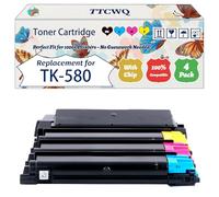 Compatible for Kyocera TK-580 Toner Cartridge Work for Kyocera ECOSYS P6021cdn FS-C5150DN Printers, with Chip, High Yield 3500 Pages, High-Definition Printing (4-Pack BK/C/M/Y)