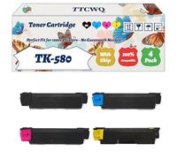 Compatible for Kyocera TK-580 Toner Cartridge Work for Kyocera FS-C5150DN EcoSys P6021 P6021cdn Printers, with Chip, High Yield 4500 Pages, High-Definition Printing (4-Pack BK/C/M/Y)