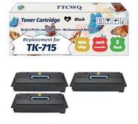 Compatible for Kyocera TK-715 Toner Cartridge Work for Kyocera KM-3050 KM-4050 KM-5050 Printers, with Chip, High Yield 34000 Pages, High-Definition Printing (3 Pack Black)