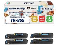 Compatible for Kyocera TK-855 Toner Cartridge Work for Kyocera TASKalfa 400ci 500ci 552ci Printers, with Chip, High Yield 25000 Pages, High-Definition Printing (4 Pack Black)