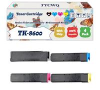 Compatible for Kyocera TK-8600 Toner Cartridge Work for Kyocera FS-C8600DN FS-C8650DN Printers, with Chip, High Yield 400000 Pages, High-Definition Printing (4-Pack BK/C/M/Y)