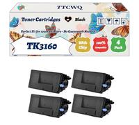 Compatible for Kyocera TK3160 Toner Cartridges Work for Kyocera EcoSys P3060dn P3055dn P3050dn Printers, with Chip, High Yield 22500 Pages, High-Definition Printing (4 Pack Black)
