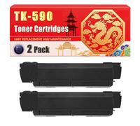 Compatible for Kyocera TK590 FS-C2126 FS-C2126MFP FS-C2526MFP FS-C2626MFP FS-C5250 FS-C5250DN Toner Cartridges Printers, With Chip Large Capacity 8000 Pages (2 Pack Black)