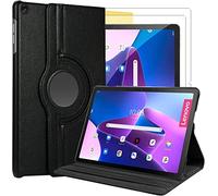 Compatible For Lenovo Tab M10 3rd Gen 10.1 inch (TB328FU/TB328XU) Case Stand Cover 360 ° Rotating Rotating Book Cover with Auto Wake-up Stand Black & Glass screen Protector Protector