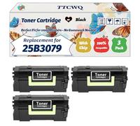 Compatible for Lexmark 25B3079 Toner Cartridge Work for Lexmark M 5200 Series M 5255 M 5265 M 5270 Printers, with Chip, High Yield 45000 Pages, High-Definition Printing (3 Pack Black)