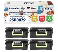 Compatible for Lexmark 25B3079 Toner Cartridge Work for Lexmark M 5200 Series M 5255 M 5265 M 5270 Printers, with Chip, High Yield 45000 Pages, High-Definition Printing (4 Pack Black)