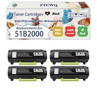 Compatible for Lexmark 51B2000 51B00A0 Toner Cartridges Work for Lexmark MS317 MS317DN MS417 MS417DN MS517 MS517DN MS617 Printers (4 Pack Black)
