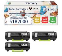 Compatible for Lexmark 51B2000 51B00A0 Toner Cartridges Work for Lexmark MS317 MS317DN MS417 MS417DN MS517 MS517DN MS617 Printers (3 Pack Black)