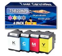 Compatible for Lexmark 75B20K0 75B20C0 75B20M0 75B20Y0 Toner Cartridges, Work for Lexmark CS727 CS727de CS728de CX727de Printers, Toner Cartridges 75B2OKO 75B2OCO 75B2OMO 75B2OYO (4-Pack BK/C/M/Y)