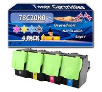 Compatible for Lexmark 78C20K0 78C20C0 78C20M0 78C20Y0 Toner Cartridges, Work for Lexmark CS421dn CS521dn CS622de CX421adn CX522ade CX622ade CX625adhe Printers, Toner Cartridges (4-Pack BK/C/M/Y)