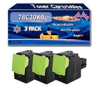 Compatible for Lexmark 78C20K0 78C20C0 78C20M0 78C20Y0 Toner Cartridges, Work for Lexmark CS421dn CS521dn CS622de CX421adn CX522ade CX622ade CX625adhe Printers, Toner Cartridges (3 Pack Black)